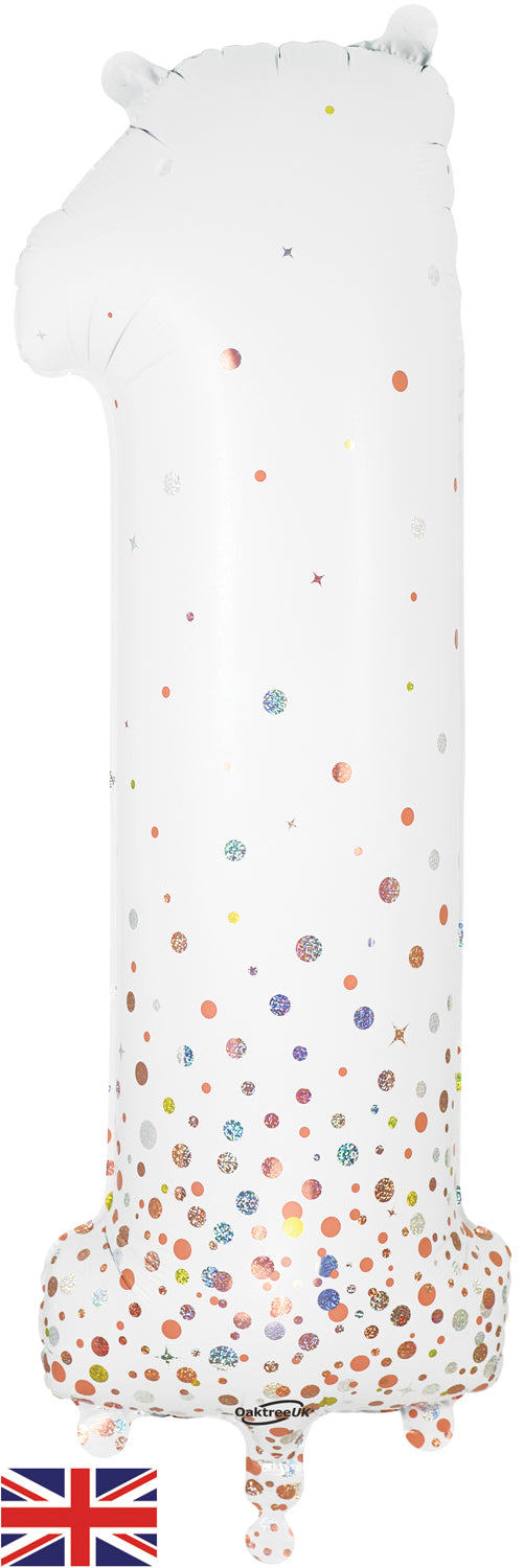 34" Number 1 Sparkling Fizz Holographic Rose Gold
