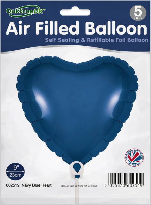 Navy Blue Heart (9 Inch) Packaged 5pk Heart