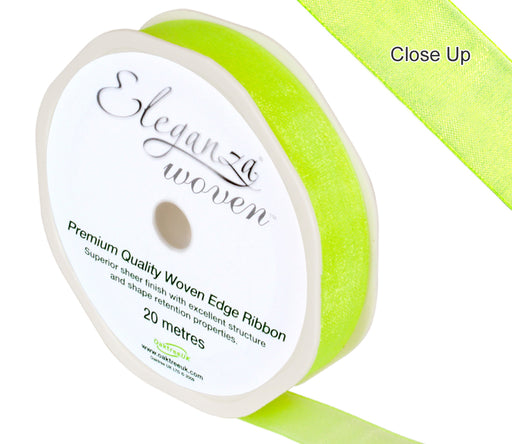 Woven Edge Ribbon 15mm x 20m Lime Green