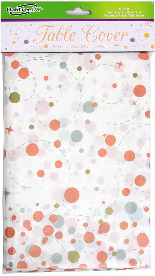Sparkling Fizz Rose Gold Colourfast Plastic Table Cover 137cm x 2.6m 1pc