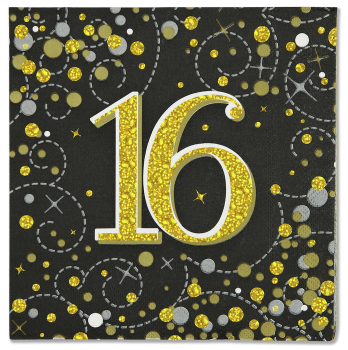 Sparkling Fizz 16th Black & Gold Napkins 16pk