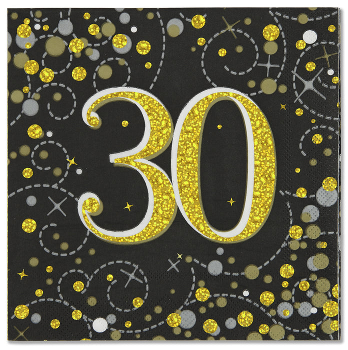 Sparkling Fizz 30th Black & Gold Napkins 16pk