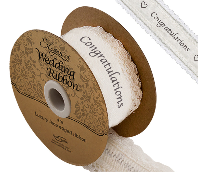 Eleganza Cotton Lace Edge Congratulations 38mm x 4m