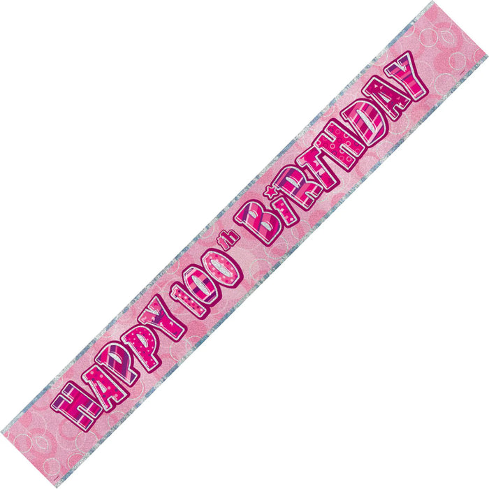 Glitz Pink 100th Prismatic Banner 9Ft