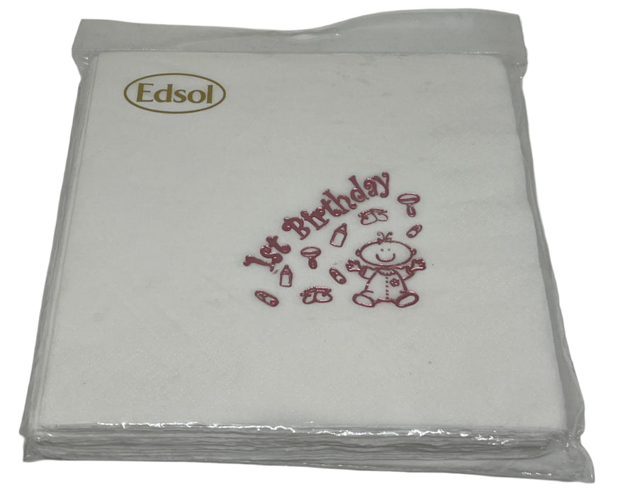 Pink 1st Birthday - Party Napkins - 15 Pack