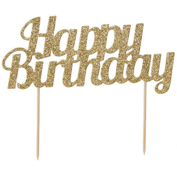 Happy Birthday Gold Glitter Cake Topper