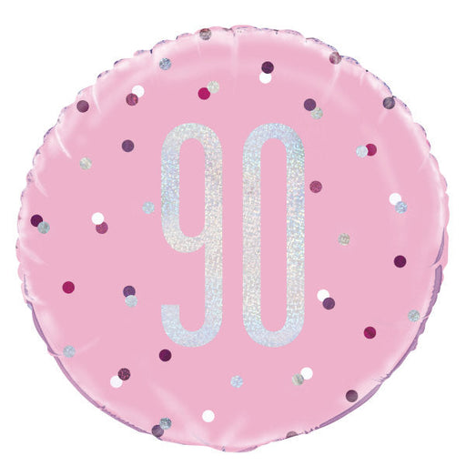 18'' Glitz Pink & Silver Round Foil Balloon  Age 90