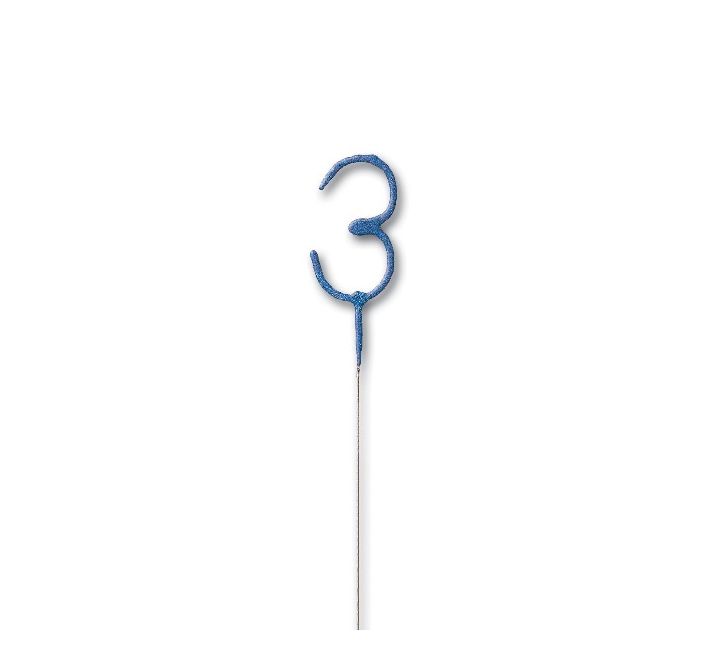 Birthday Blue Glitz Number 3 Sparkler 7"