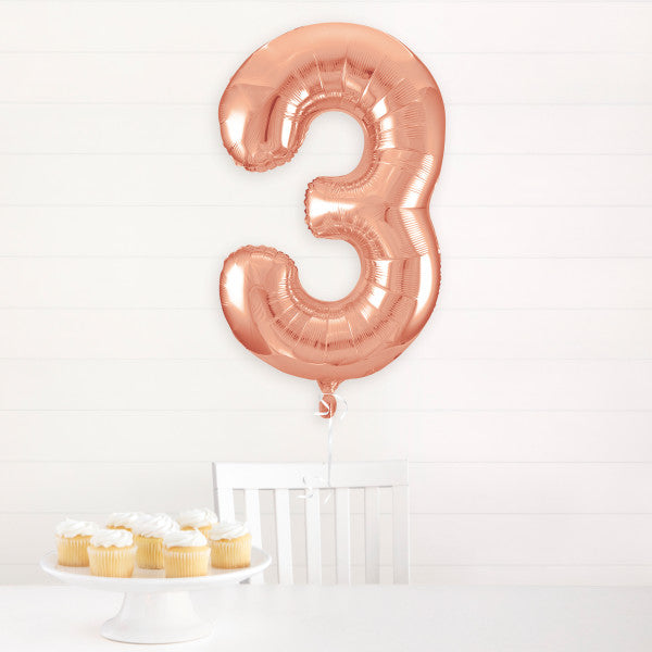 Rose Gold Number 3 Shaped Foil Balloon 34''