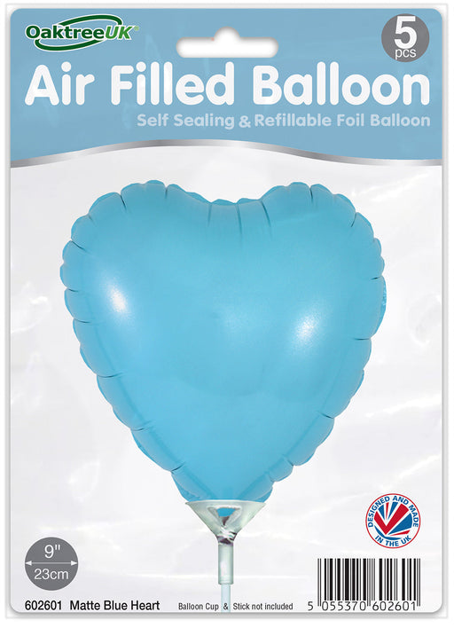 Matte Blue Heart (9 Inch) Packaged 5pk