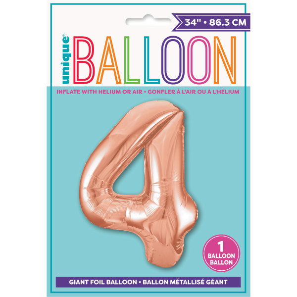 Rose Gold Number 4 Shaped Foil Balloon 34''