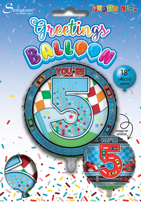 Racing / Blue 5th Birthday 18 Inch Foil Balloon