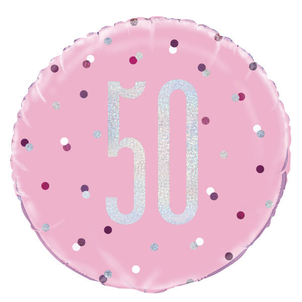 18'' Glitz Pink & Silver Round Foil Balloon  Age 50