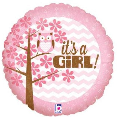 18'' Its A Girl Baby Owl Foil Balloon