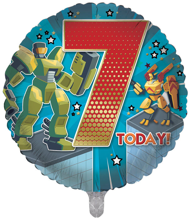 Robots / Blue 7th Birthday 18 Inch Foil Balloon