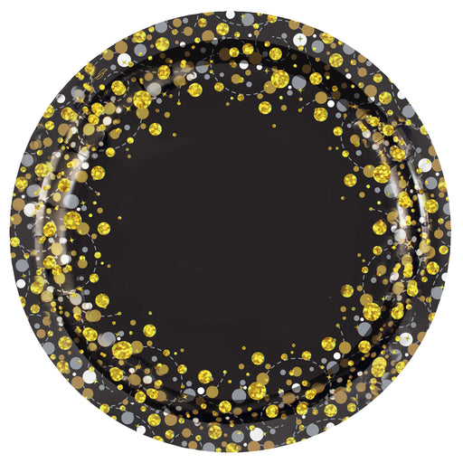 Oaktree Sparkling Fizz Black & Gold 9inch/23cm Plates 8pcs