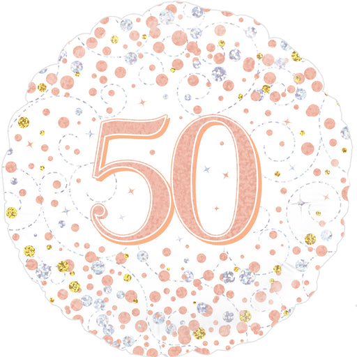 18'' Sparkling Fizz 50th Birthday White & Rose Gold