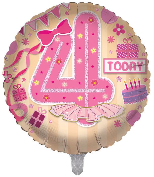 Pink 4th Birthday 18 Inch Foil Balloon