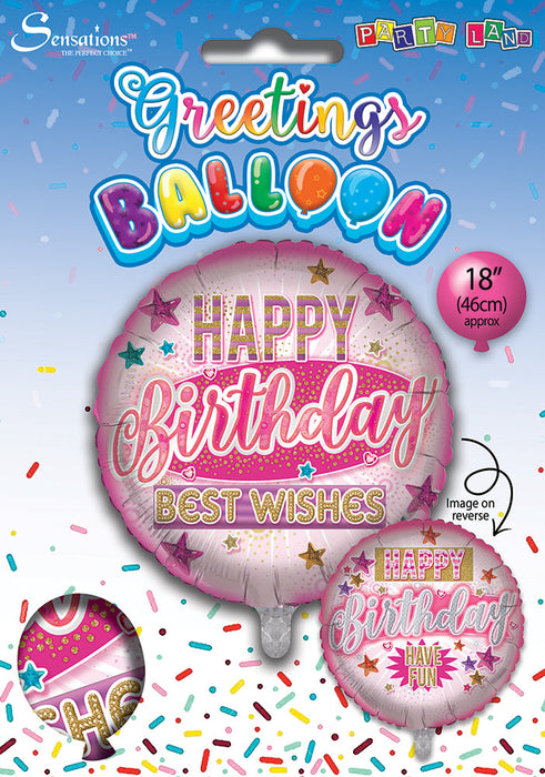 Happy Birthday, Best Wishes (Pink) 18 Inch Foil Balloon