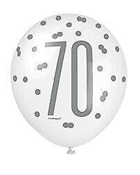 Blue Glitz 70th Birthday Latex Balloons 6pk