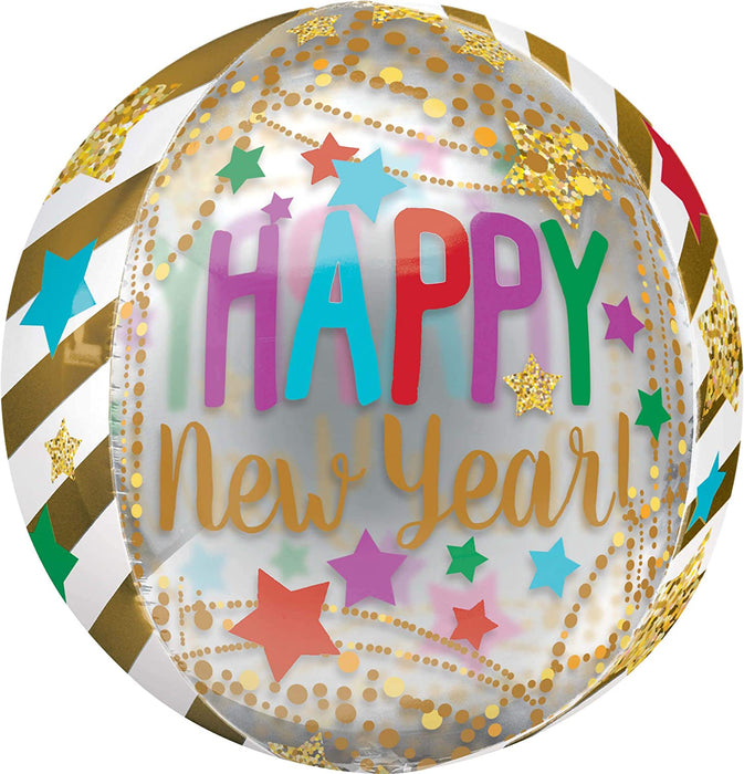 15'' Gold Streamers & Stars New Year Orbz