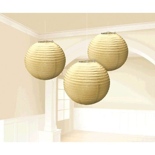 Gold Round Paper Lantern 24Cm 3pk