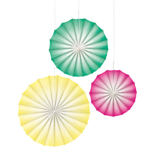 Pink, Green & Yellow Paper Fan Decorations (3pk)
