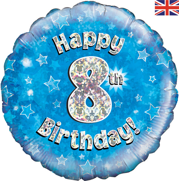 18'' Foil Happy 8th Birthday Blue
