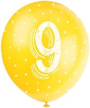 12'' Pearlised Latex Assorted Number 9 Birthday Balloons