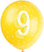 12'' Pearlised Latex Assorted Number 9 Birthday Balloons