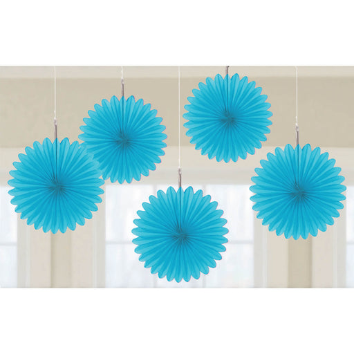 Caribbean Blue Mini Paper Fans - 15.2cm - 5pk