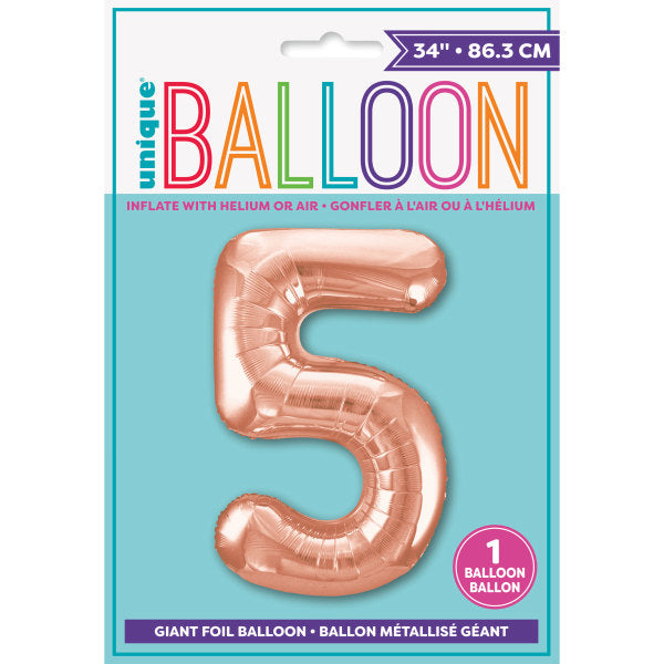Rose Gold Number 5 Shaped Foil Balloon 34''