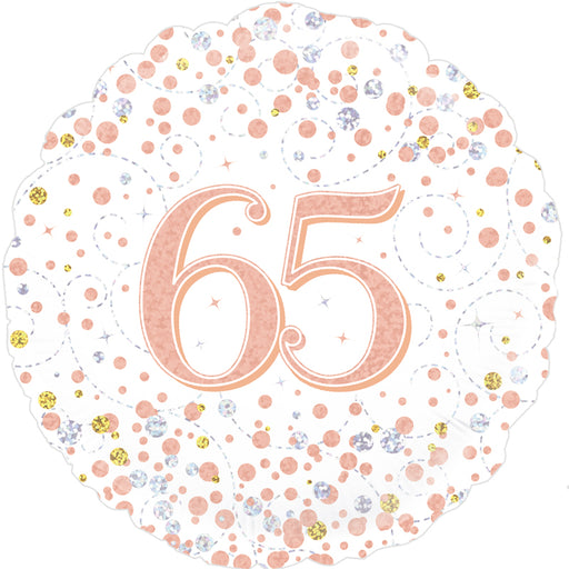 18'' Sparkling Fizz 65th Birthday White & Rose Gold