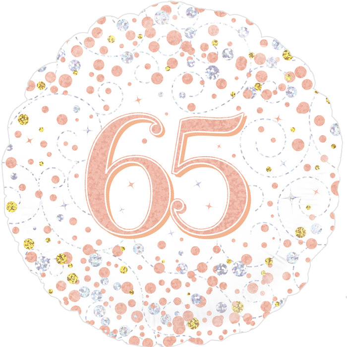 18'' Sparkling Fizz 65th Birthday White & Rose Gold