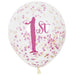 12'' 1st Birthday Pink & Gold Latex With Confetti 6pk
