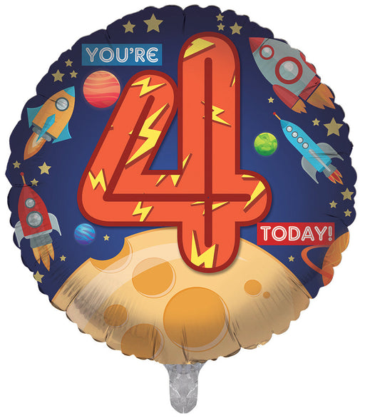 Space / Blue 4th Birthday 18 Inch Foil Balloon