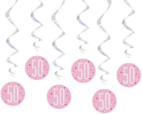 Glitz Pink 50 Birthday Swirl Dec 6pk 32'' L