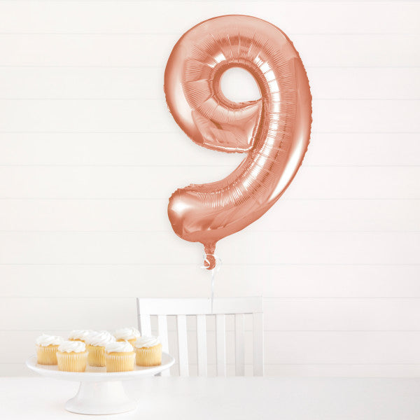 Rose Gold Number 9 Shaped Foil Balloon 34''