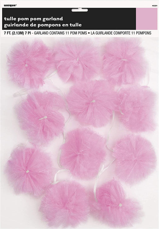 Pink Tulle Pom Pom Garland 7Ft