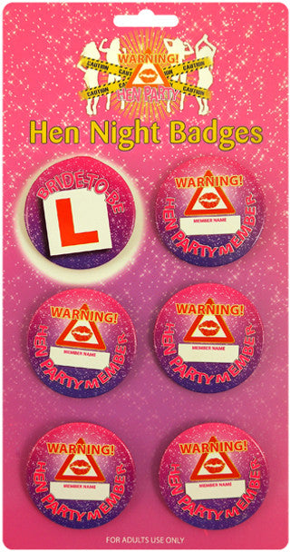 Hen Night Party Badges 6pk