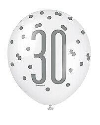 Blue 30th Birthday Balloons, Pack Of 6