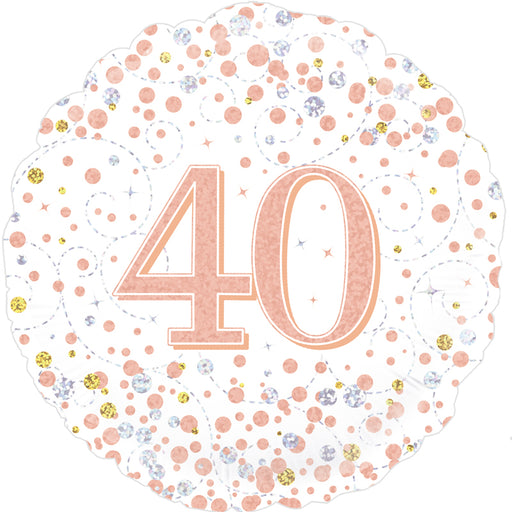 18'' Sparkling Fizz 40th Birthday White & Rose Gold