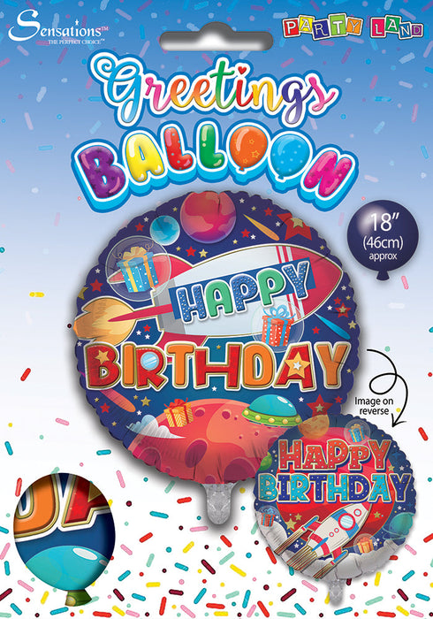 Space Ships Happy Birthday 18 Inch Foil Balloon