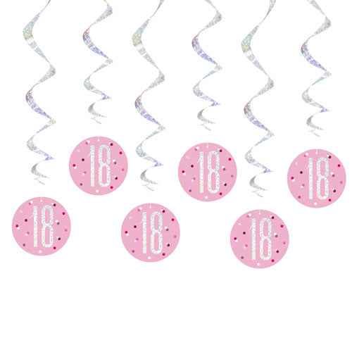 Glitz Pink 18 Birthday Swirl Dec 6pk 32'' L
