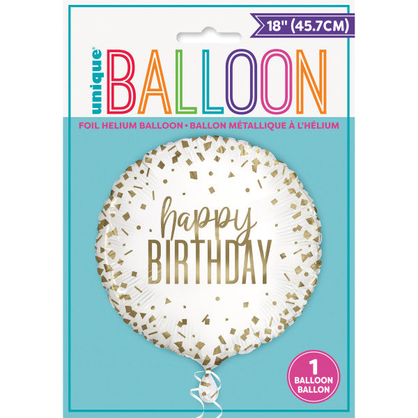 Confetti Gold Birthday Round Foil Balloon 18'', Package