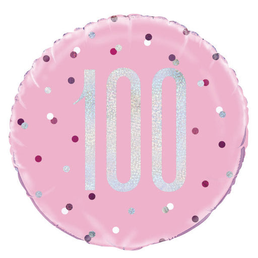 Birthday Pink Glitz Number 100 Round Foil Balloon 18'' Age 100