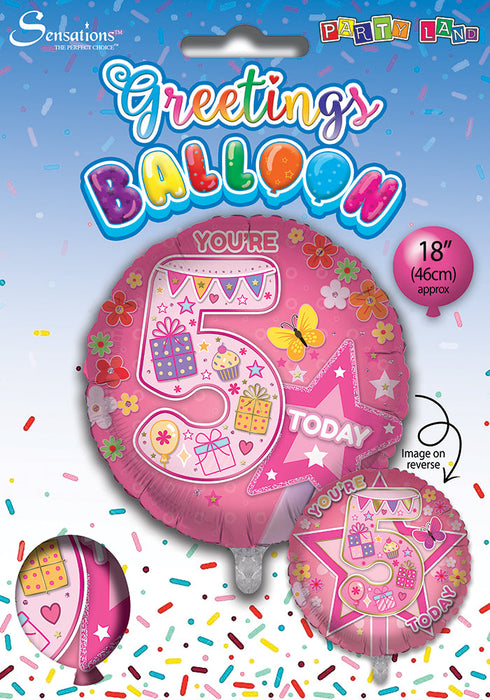 Sweet Stars / Pink 5th Birthday 18 Inch Foil Balloon