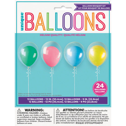 Assorted Neon Colors Latex and Clear Layered Balloon Bouquet Kit