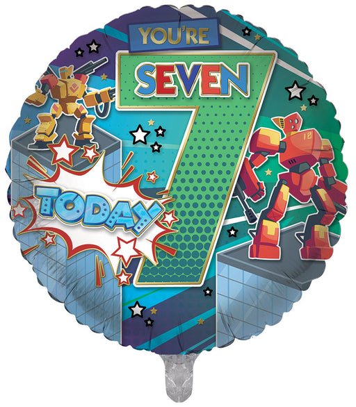 Robots / Blue 7th Birthday 18 Inch Foil Balloon