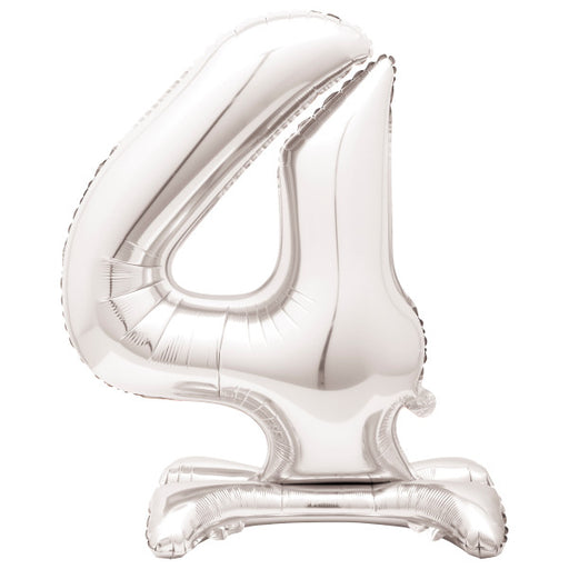 Silver Number 4 Shaped Standing Foil Balloon 30"